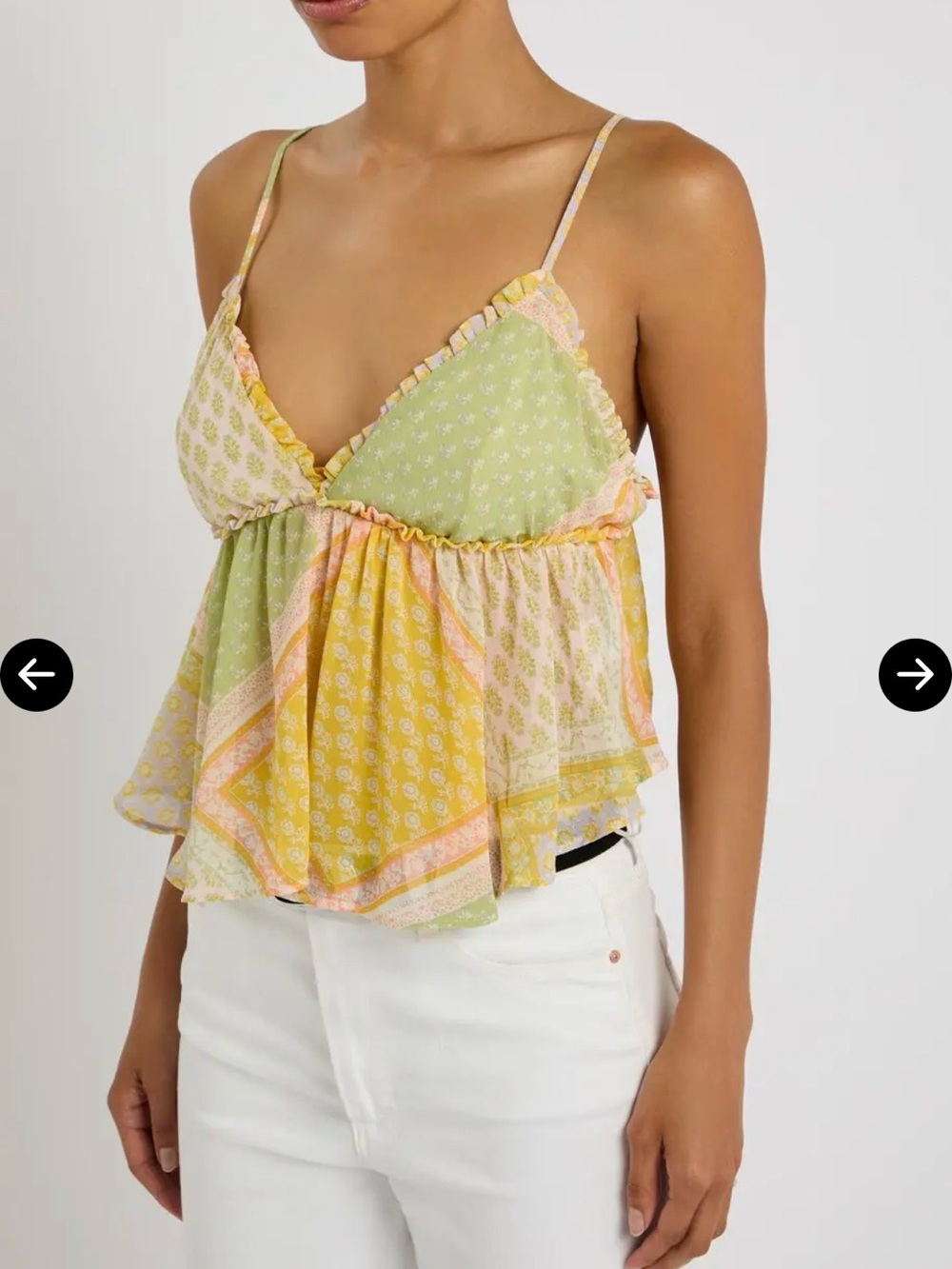 NWT Free People Patchwork Paisley Ruffle Cami in Yellow & Green